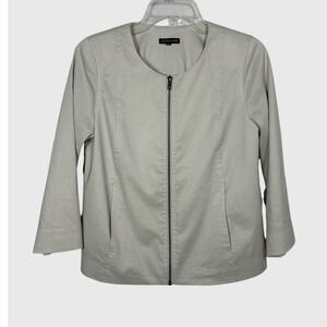 Eileen Fisher Silk Blend Blazer Collarless Jacket Shacket Zip Up Stretch Office